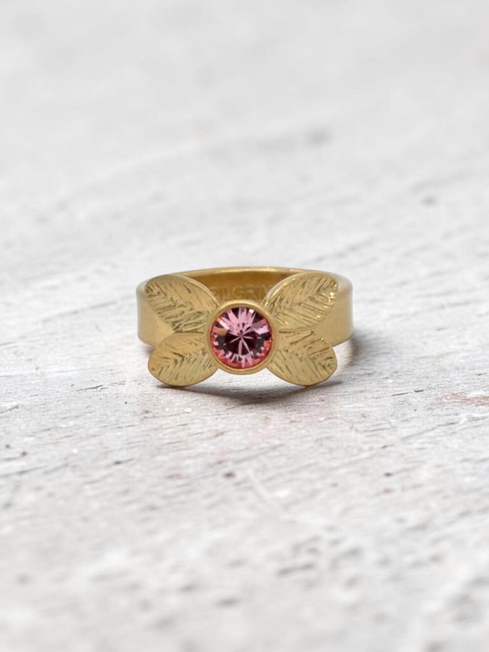 Pilgrim Pink Rhinestone Leaf Ring